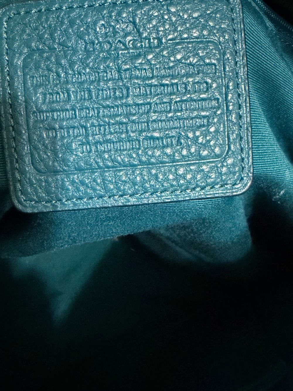 Coach Teal Pebbled Leather Shoulder Tote with Gold Hardware - Picture 13 of 14